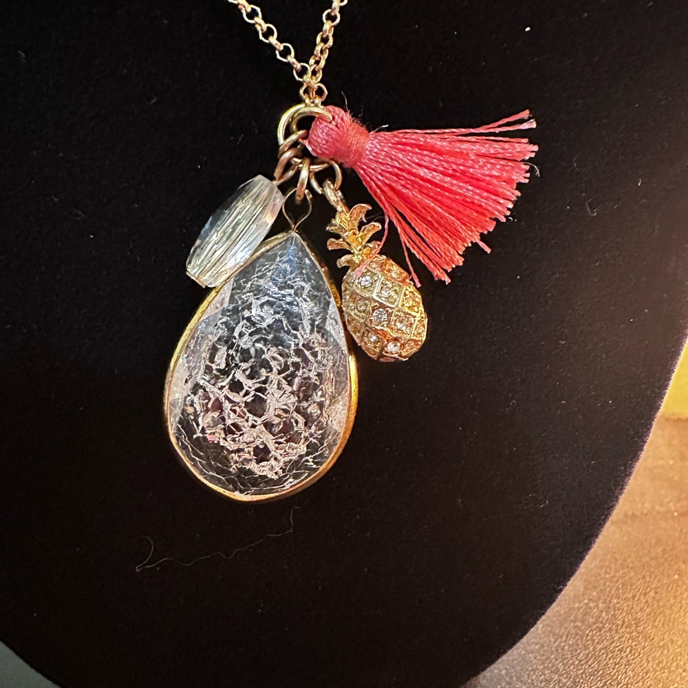 Gold and Red Pineapple Pendant Necklace with Tassel